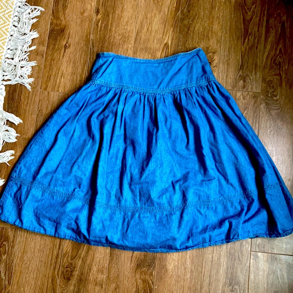 MODCLOTH Jealous Tomato Denim Chambray Midi Skirt — Size S